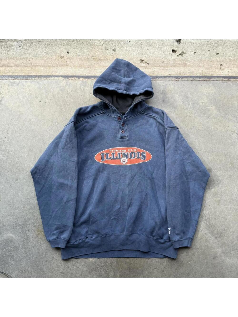 Vintage 90s Illinois Fighting Illini Starter Henley Hoodie size large beautiful